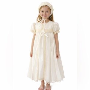Vintage 4-pieceBaby Christening Baptism Dress w Bonnet Ivory Lace 12–24M